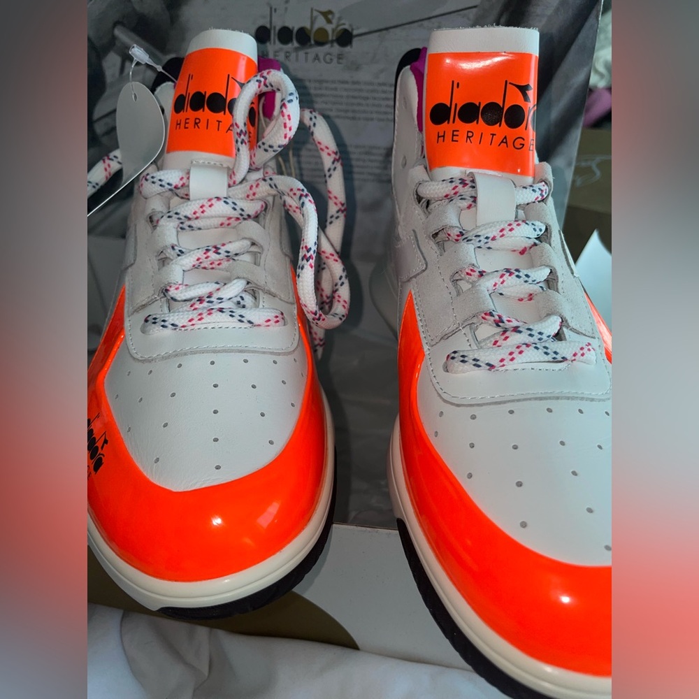 Diadora Women’s White Orange and Pink High-Top Sneakers - Picture 4 of 8